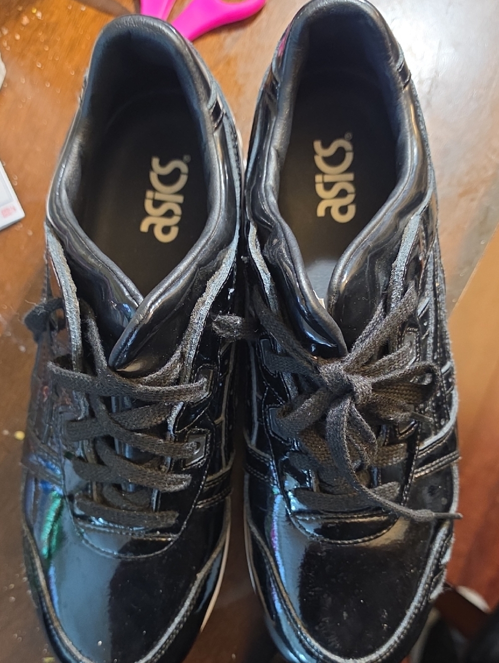 Asics Black Patent Leather Lace-Up Sneakers